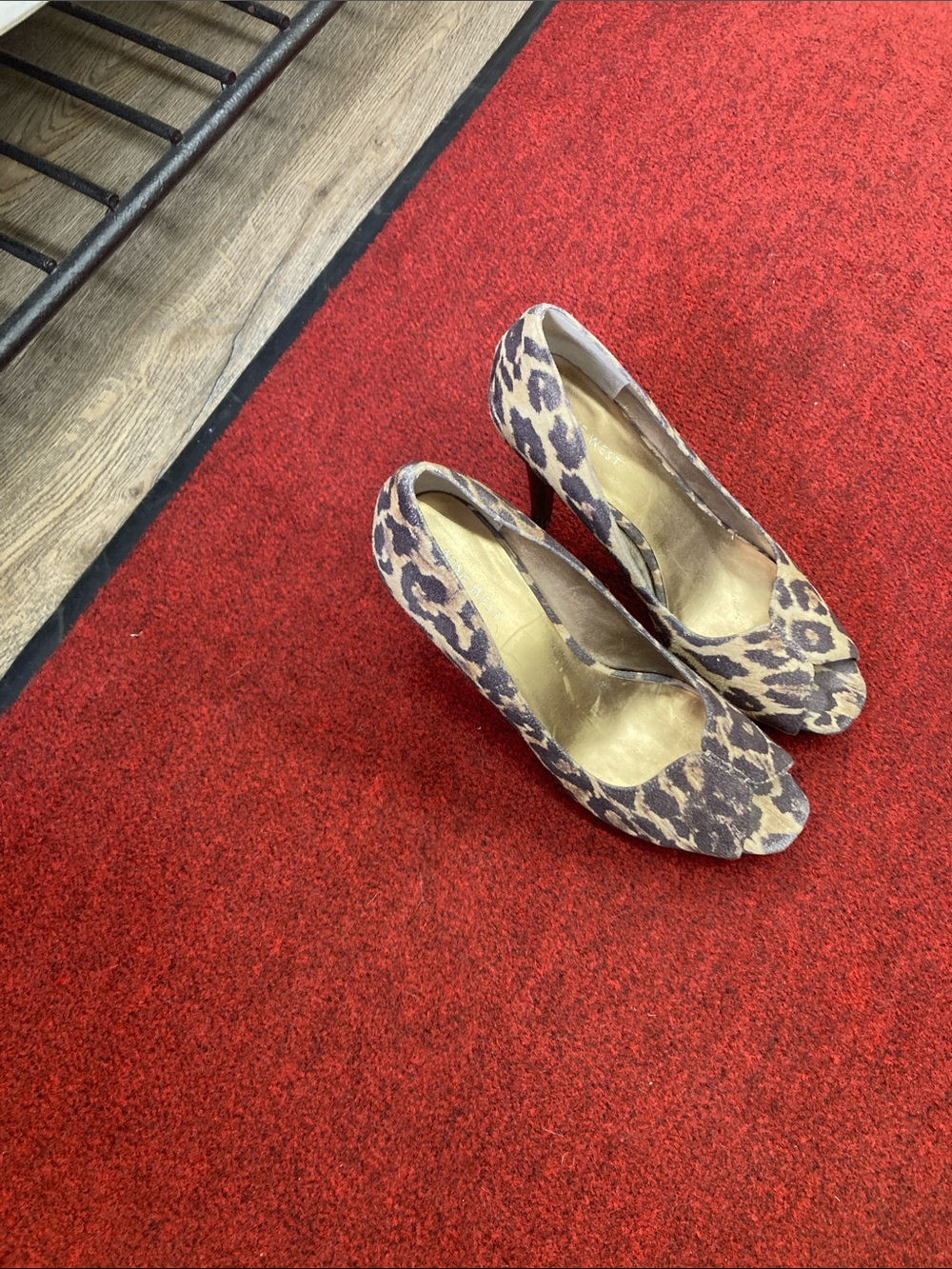 Nine West Leopard Print Peep-Toe Heels - Tan and Black